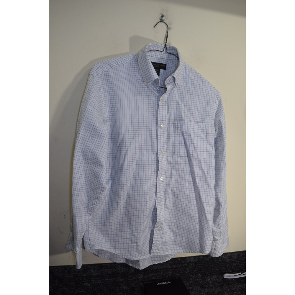 Banana Republic Relaxed Fit Cotton Button Down Shirt Blue White Check MENS S
